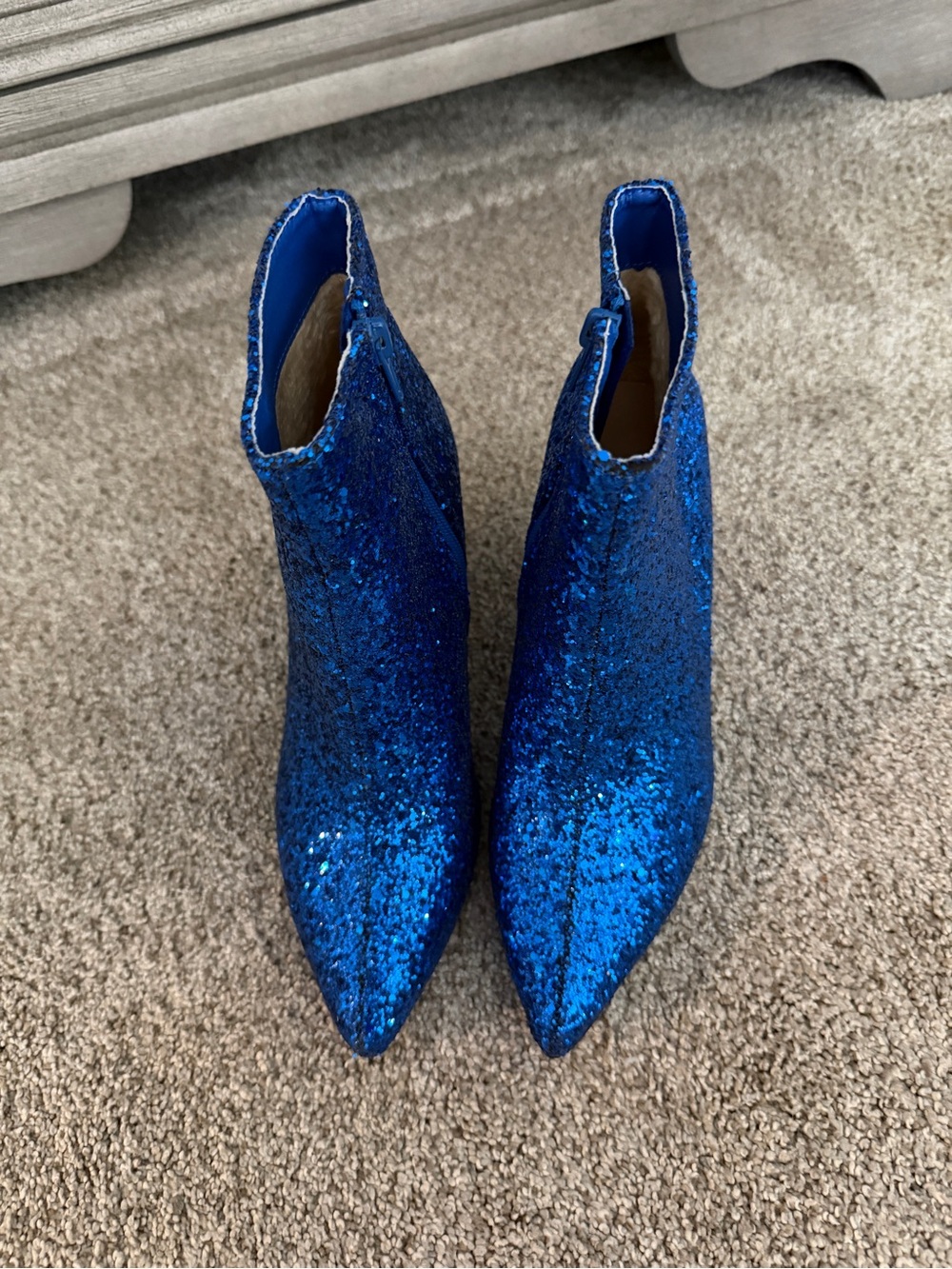 Blue Glitter Pointed Toe Ankle Boots - Women